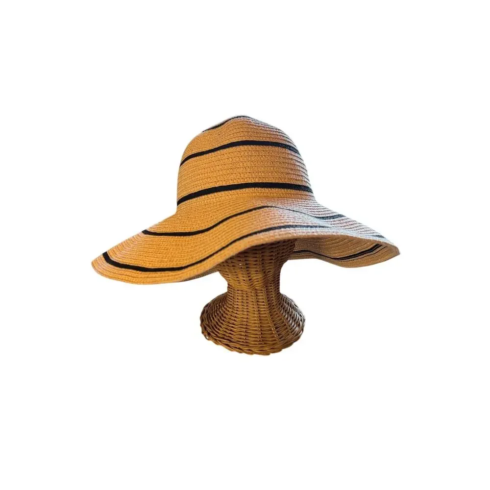 Wallaroo Wide Brim Sun Hat Straw Paper Braid Black Stripe Packable Beach Hat